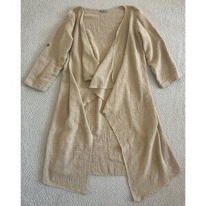 Van Klee Linen Duster Cardigan Draped Lagenlook Boho Coastal Roll Up